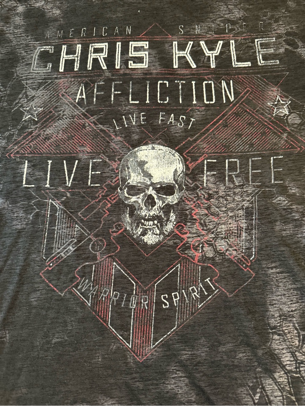 Chris Kyle Affliction Men's Black Graphic Skull Live Free Tee with Red Accents